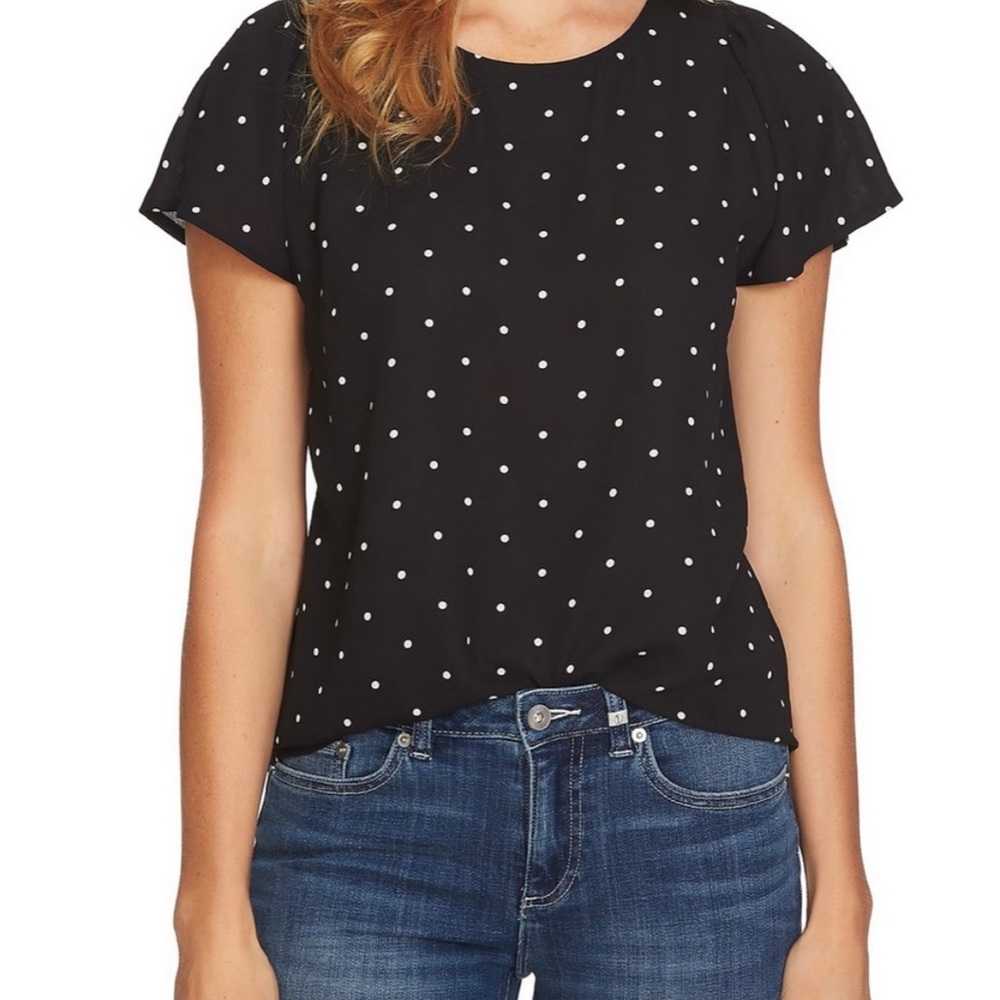 CeCe Black and White Polka Dot Blouse